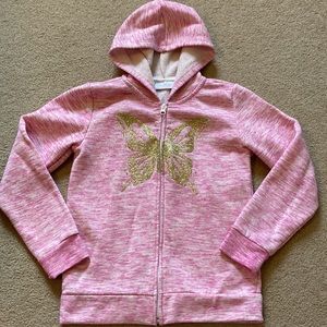 Girls, pink, marbled, full zip, glitter butterfly hoodie